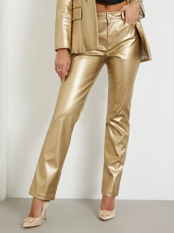 Панталони GUESS Metallic Faux Leather Straight Pant Металик | W4PA0YWGCJ0, 0