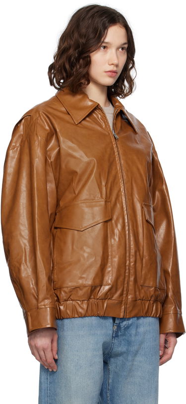 Яке бомбър Maison Margiela MM6 Maison Margiela Oversized Faux-Leather Bomber Jacket Кафяво | S52AM0325 M35465, 1