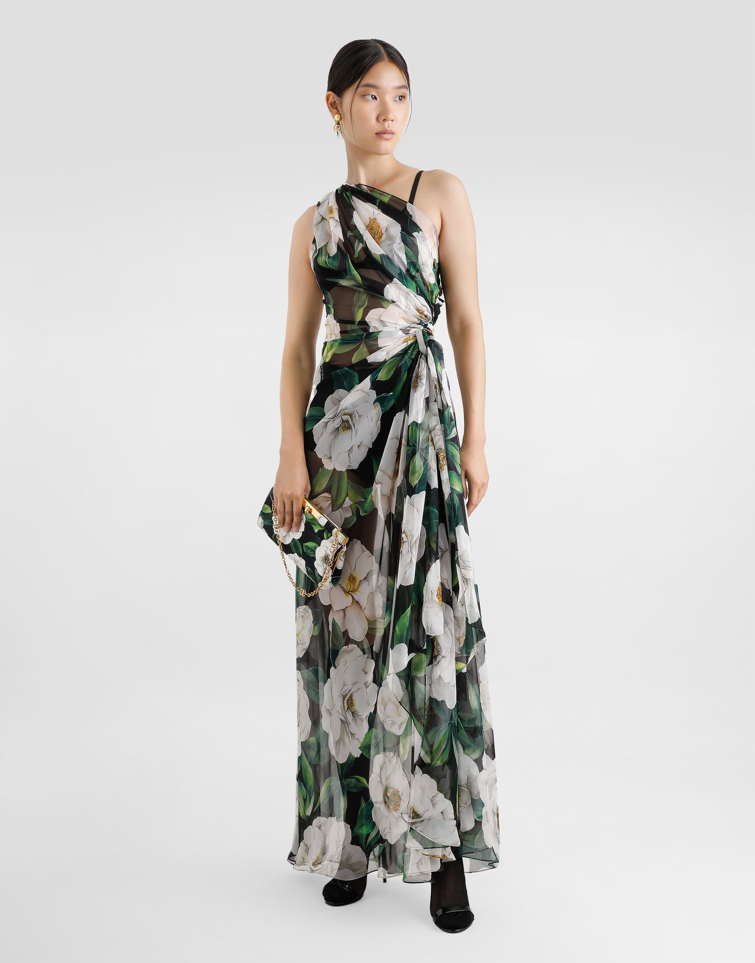 Pокля Dolce & Gabbana Dolce & Gabbana One-Shoulder Gardenia-Print Chiffon Dress Зелено | F6TLHTIS1XDHN5JB, 1