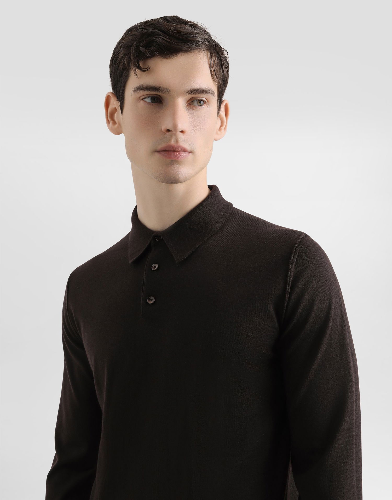 Поло тениска Dolce & Gabbana Dolce & Gabbana Fine-Gauge Cashmere Long Sleeve Polo Shirt Кафяво | GXZ25TJBW05M0682, 1