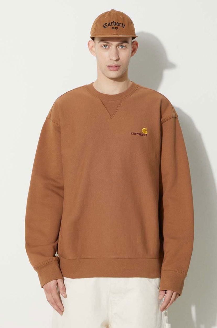 Суитчър Carhartt WIP American Script Sweatshirt with logo application Кафяво | I025475.HZXX