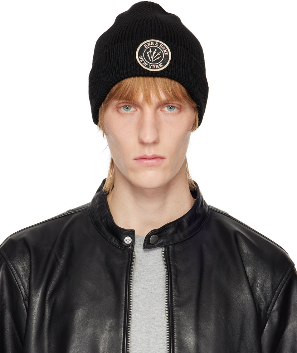 Шапка rag & bone Charlie Logo-Embroidered Wool Beanie Черно | WJK22HS009BV09, 0