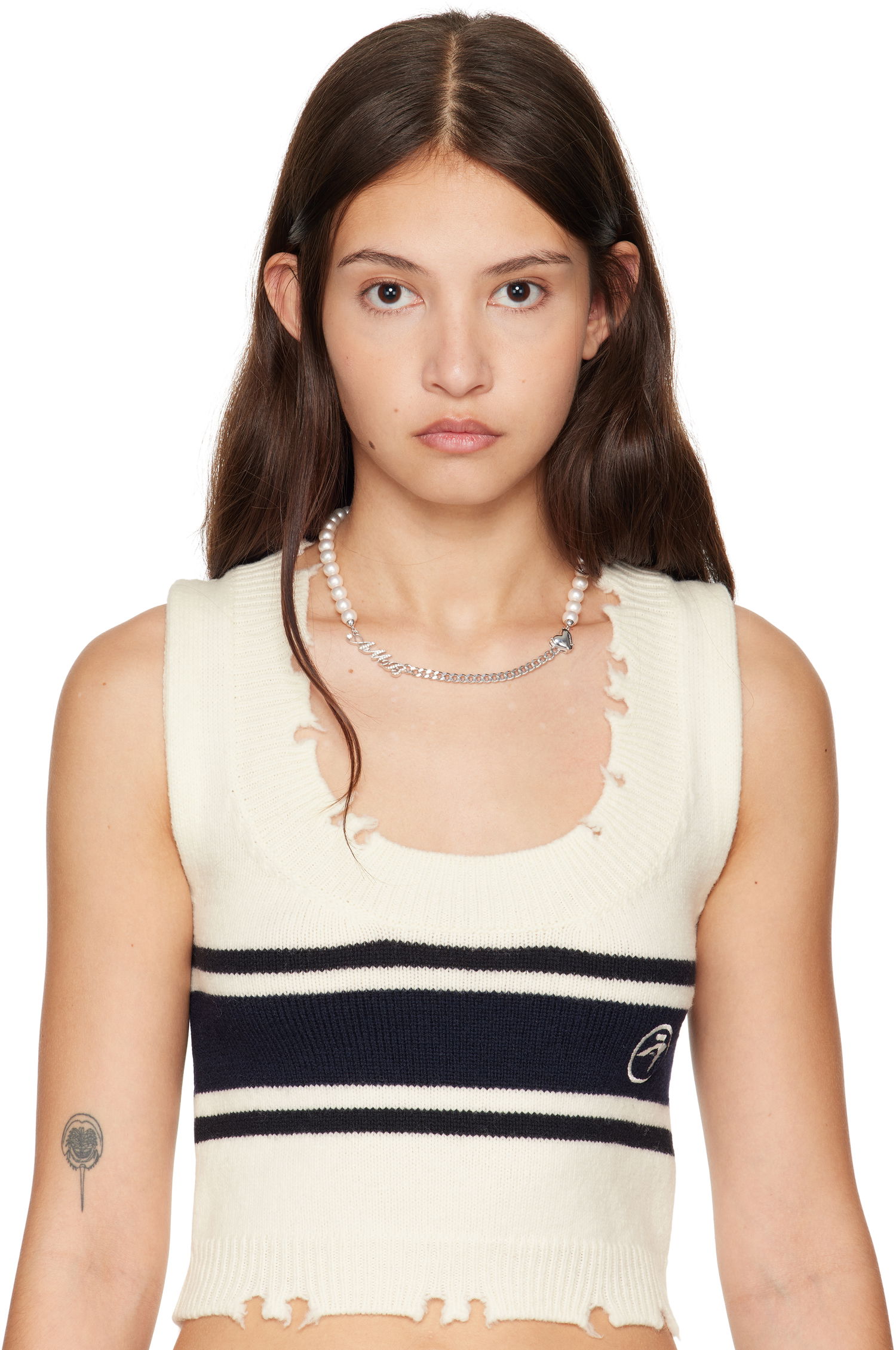 Колие Ambush AMBUSH Pearl and Chain Mix Necklace Бяло | BWOB007F24SIL0017200, 1