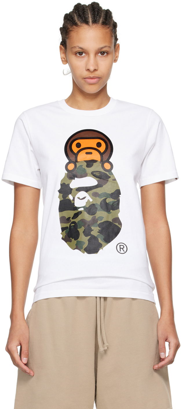 Тениска BAPE BAPE White 1st Camo Milo On Big Ape Head T-Shirt Бяло | 002TEK302011L