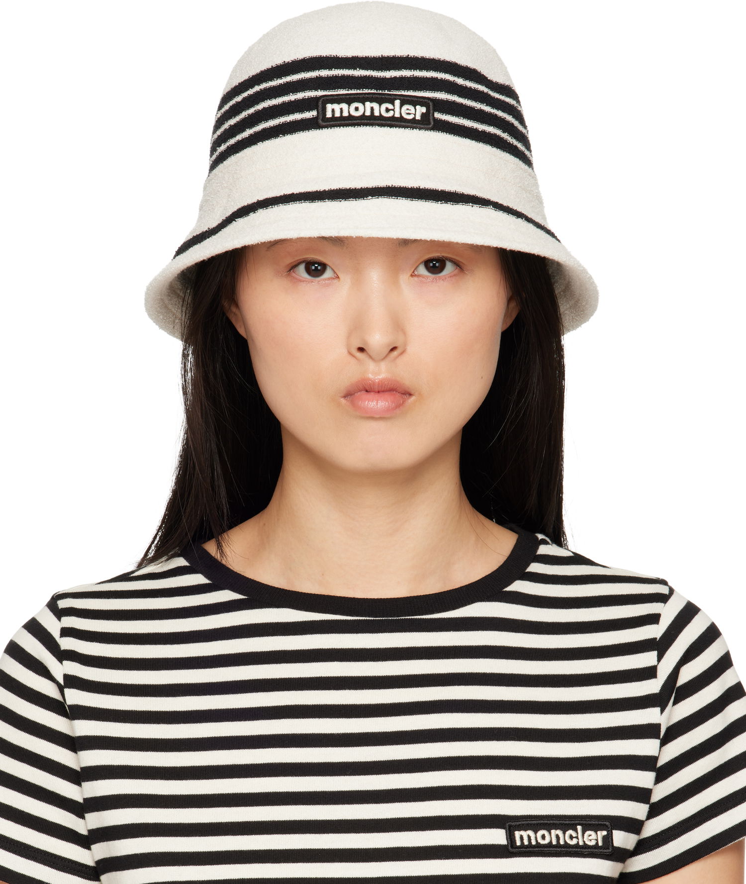 Шапка Moncler Moncler Striped Bucket Hat Бяло | K10933B000570U488, 0
