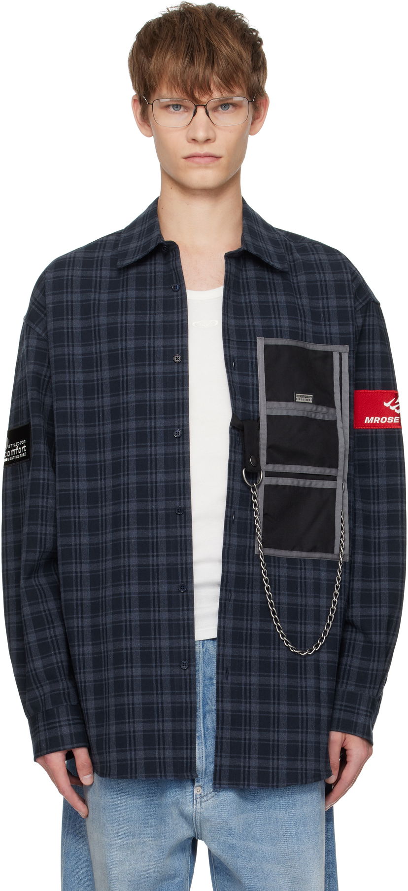Риза Martine Rose Martine Rose Wallet Check Shirt Тъмно синьо | 477WS32527