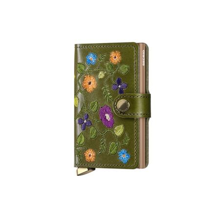Портфейл Secrid Floral Embroidered Mini Cardholder Wallet Зелено | MSt-Olive, 0