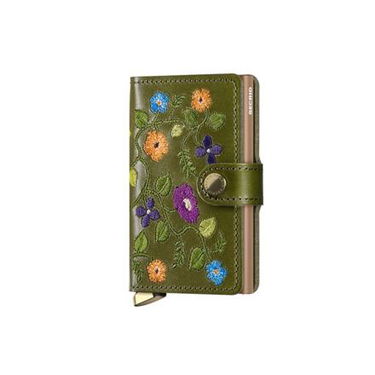 Портфейл Secrid Floral Embroidered Mini Cardholder Wallet Зелено | MSt-Olive, 0
