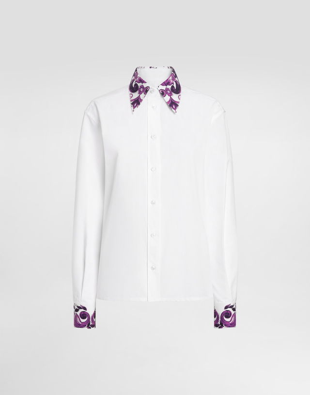 Dolce & Gabbana Cotton Poplin Shirt with Purple Print