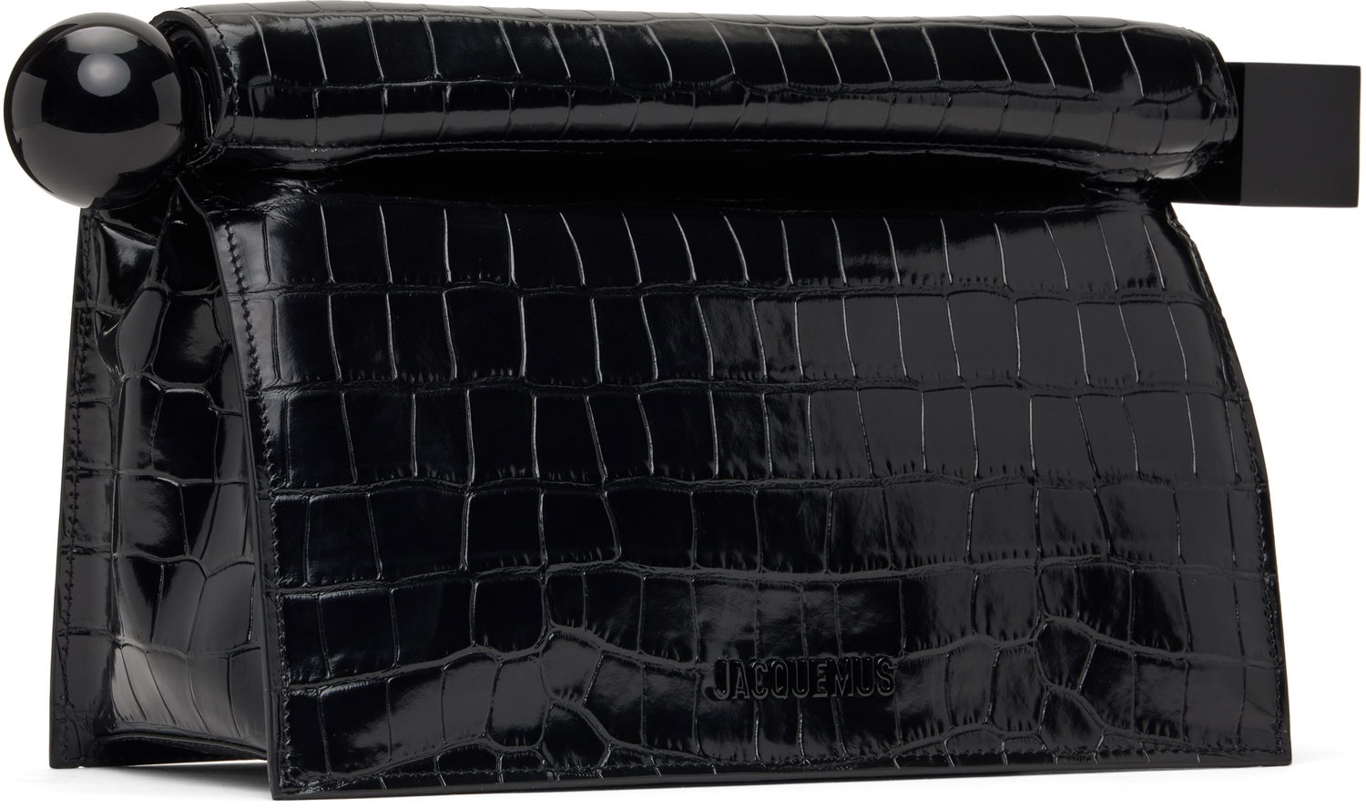 Дамска чанта Jacquemus Jacquemus 'The Rond Carré' Crocodile-Embossed Clutch Черно | 25E233BA356-4301, 1