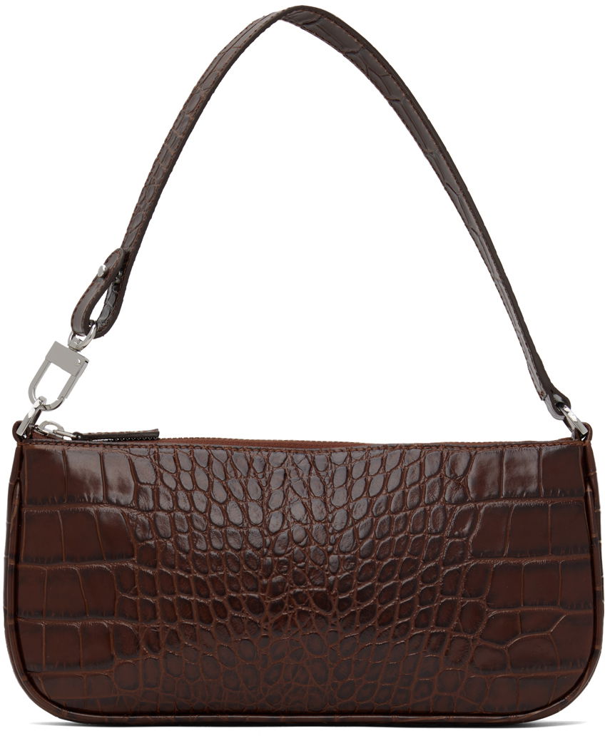Чанта през рамо BY FAR Crocodile Embossed Leather Shoulder Bag Кафяво | 18FWRCLSNEDMED, 0