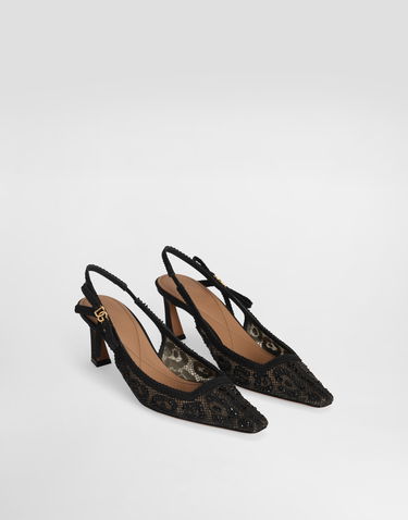 Аксесоари Dolce & Gabbana Dolce & Gabbana Leopard-Design Lace Slingbacks with Rhinestones Черно | CG0852A9S2680999, 1