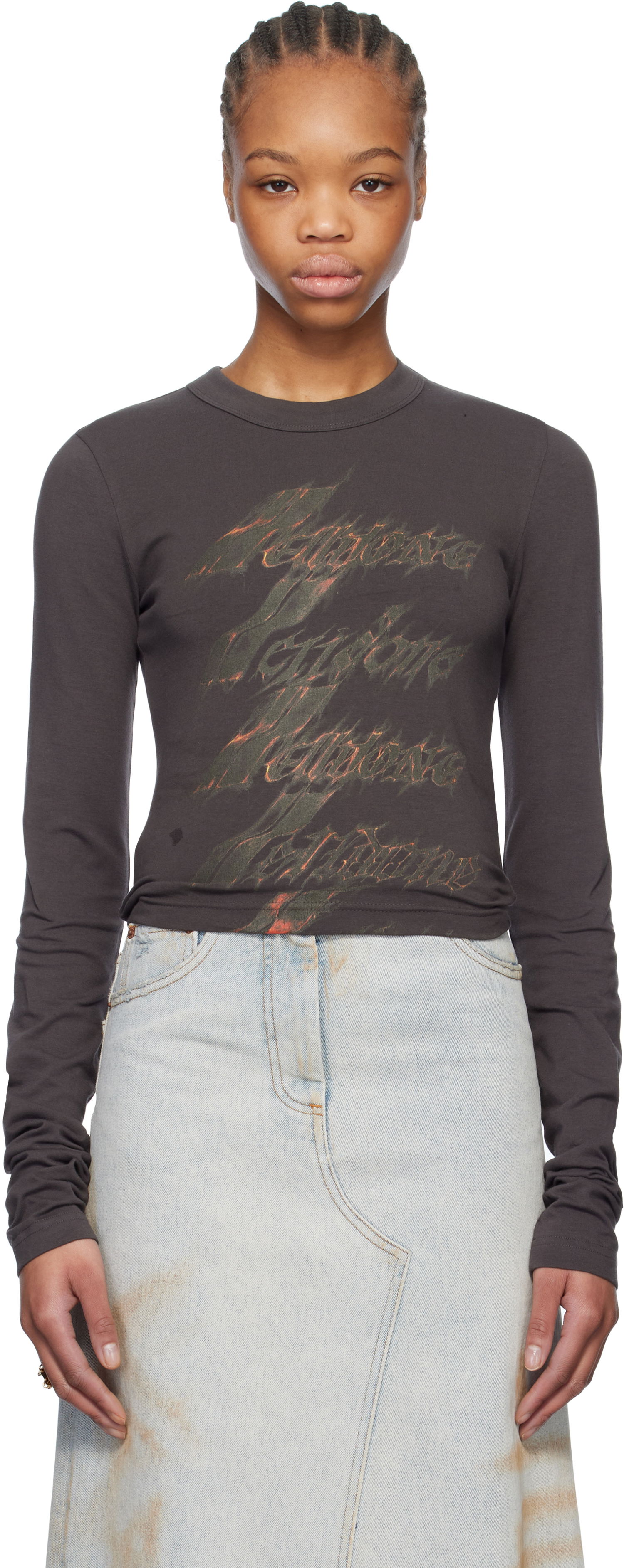 Тениска We11done We11done Spark Graphic Long Sleeve T-Shirt Кафяво | WD-TT0-25-750-W-CH, 0
