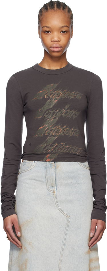 Тениска We11done We11done Spark Graphic Long Sleeve T-Shirt Кафяво | WD-TT0-25-750-W-CH, 0