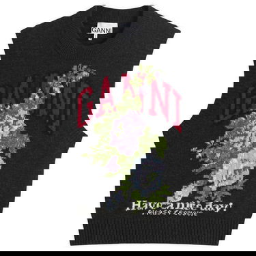 Жилетка GANNI GANNI Knitted Wool Vest with Floral Graphic Сиво | K2596-252, 1