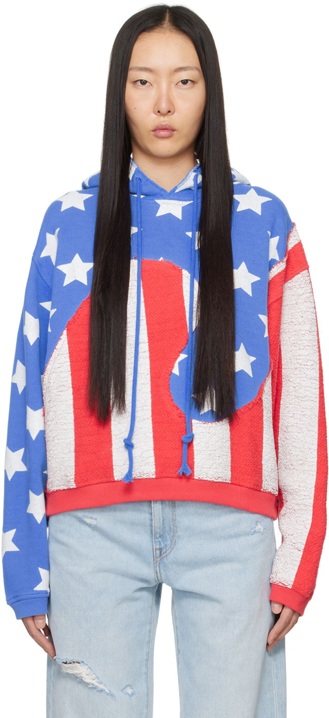 Суитчър ERL Stars & Stripes Swirl Print Fleece Hoodie Червено | ERL07T022