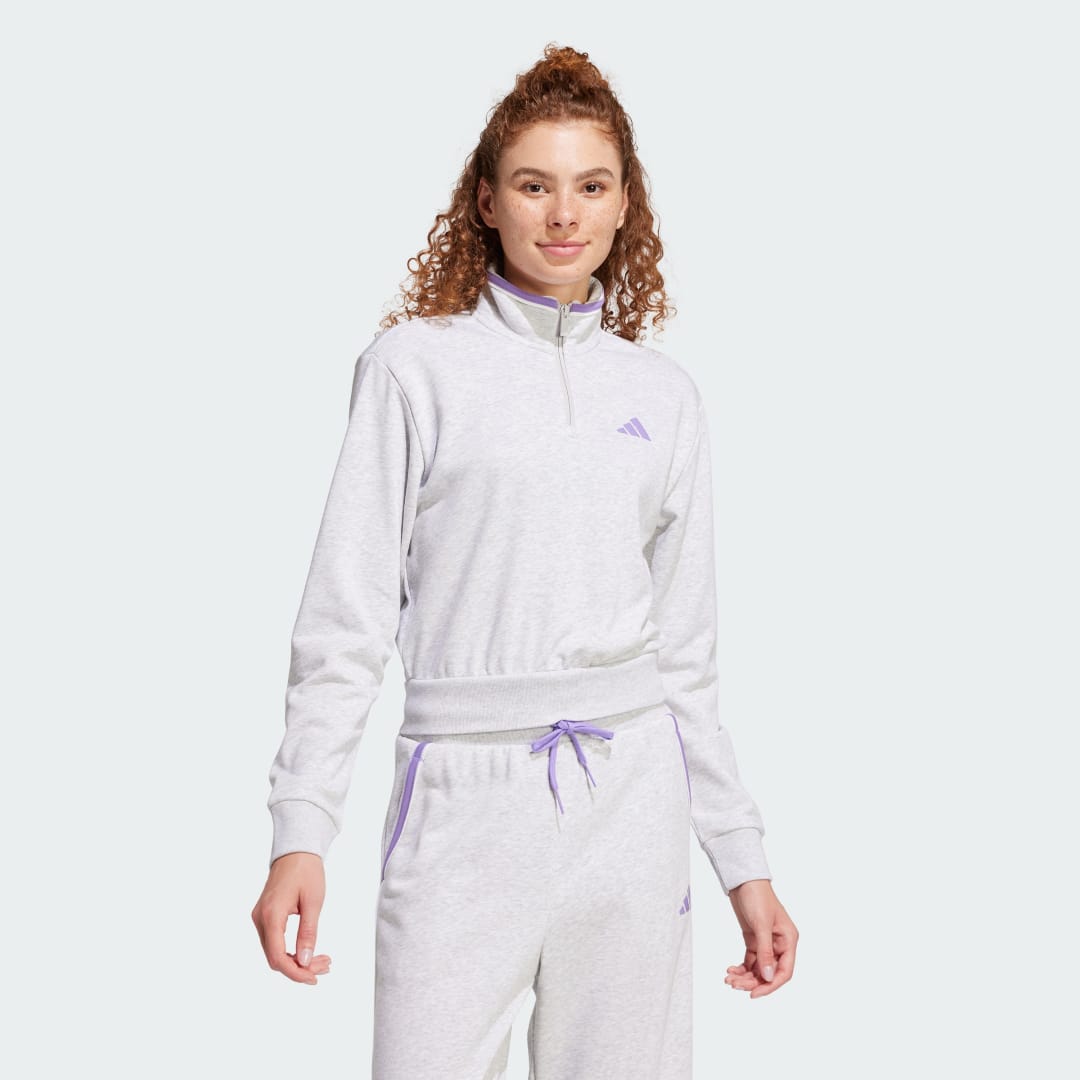 Суитчър adidas Performance Essentials Color Pop French Terry Crop Quarter-Zip Sweatshirt Сиво | JN6989, 0