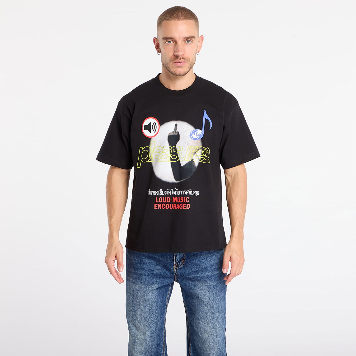 Тениска Pleasures Loud Music T-shirt Черно | P25F008-BLACK, 0
