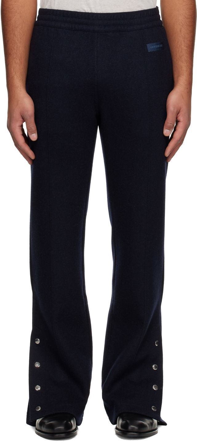 Wool Cashmere 'GIVENCHY' Patch Drawstring Trousers with Snap Buttons