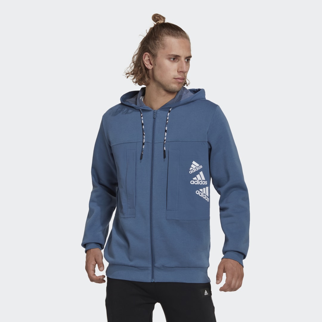 Суитчър adidas Originals Essentials BrandLove Fleece Full-Zip Hoodie Синьо | HL9379, 0