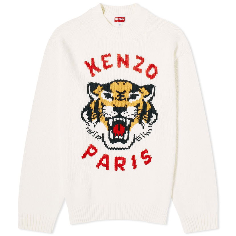 Суитчър KENZO Lucky Tiger Crew Knit Бяло | FE58PU0143LD-02