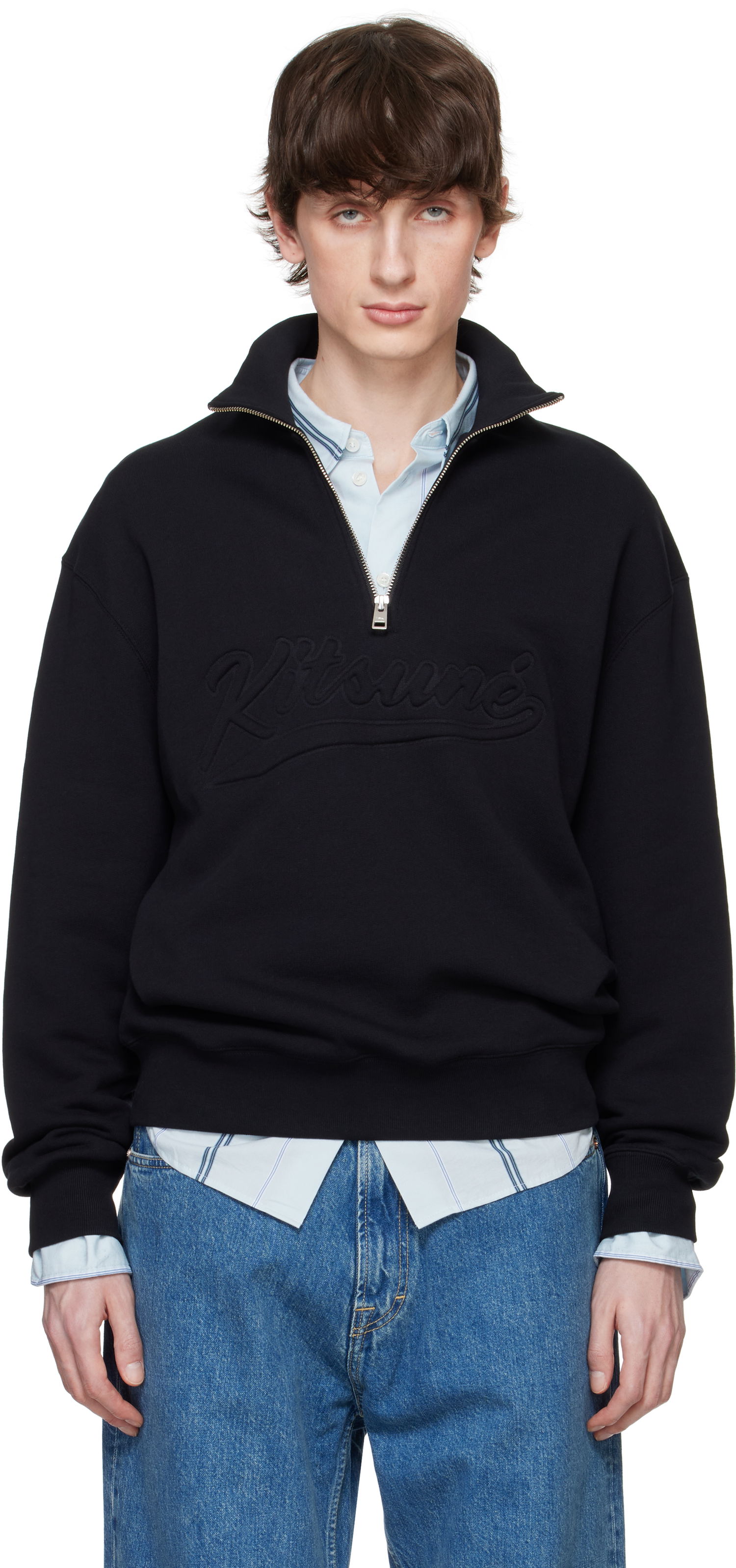 Суитчър MAISON KITSUNÉ Maison Kitsuné Varsity Half Zip Sweater Черно | OM00302KM0321, 0