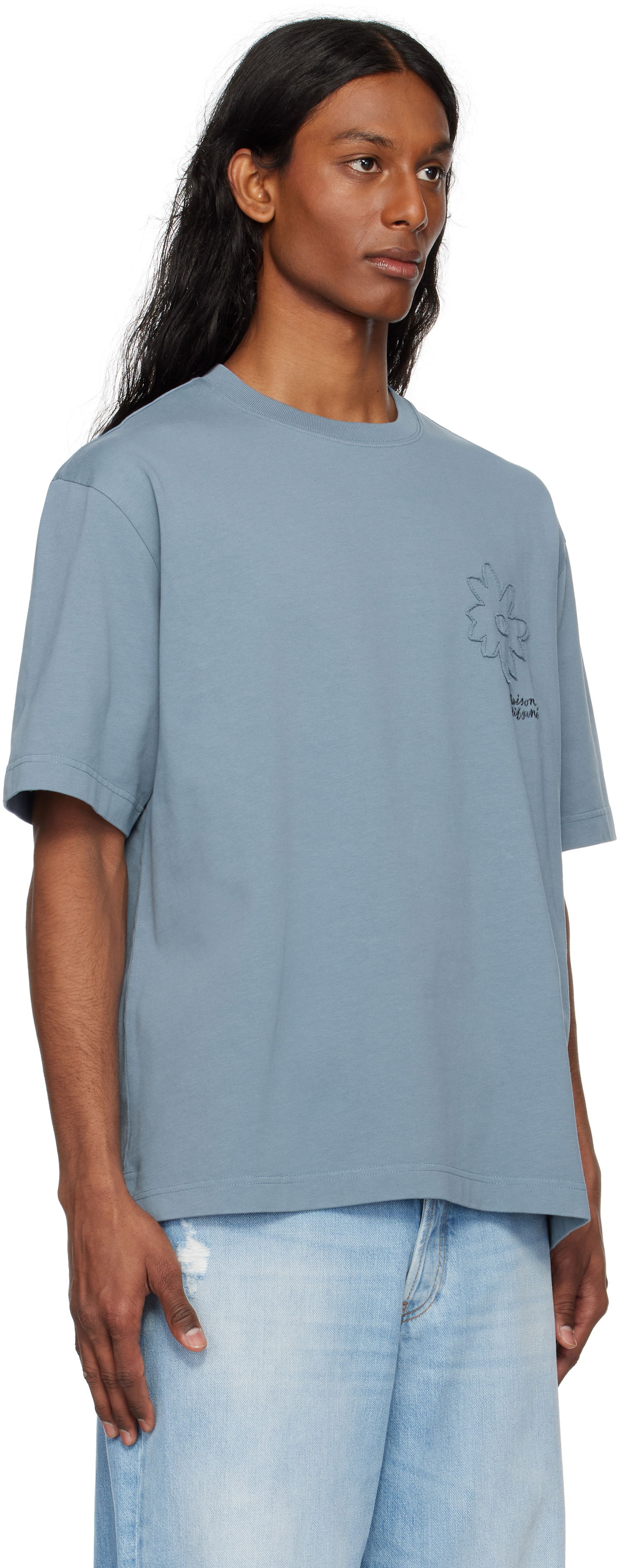 Тениска MAISON KITSUNÉ Maison Kitsuné Crafted Daisy Oversize T-Shirt Синьо | OM00124KJ7020, 1