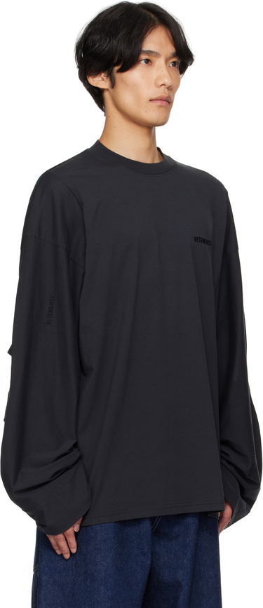 Тениска VETEMENTS VETEMENTS Logo Cut-Up Longsleeve T-Shirt Черно | UH76LS580B, 1