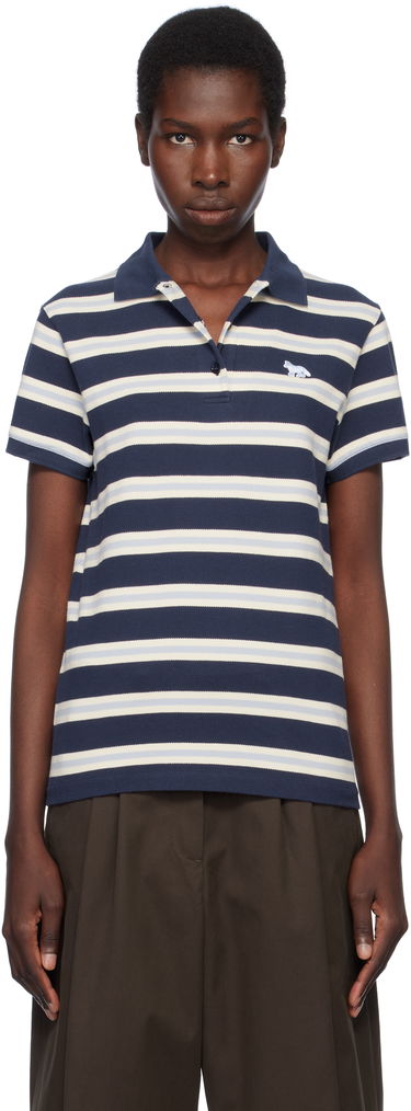 Поло тениска MAISON KITSUNÉ Kitsuné Baby Fox Patch Stripe Polo Тъмно синьо | OW00205KJ7010, 0