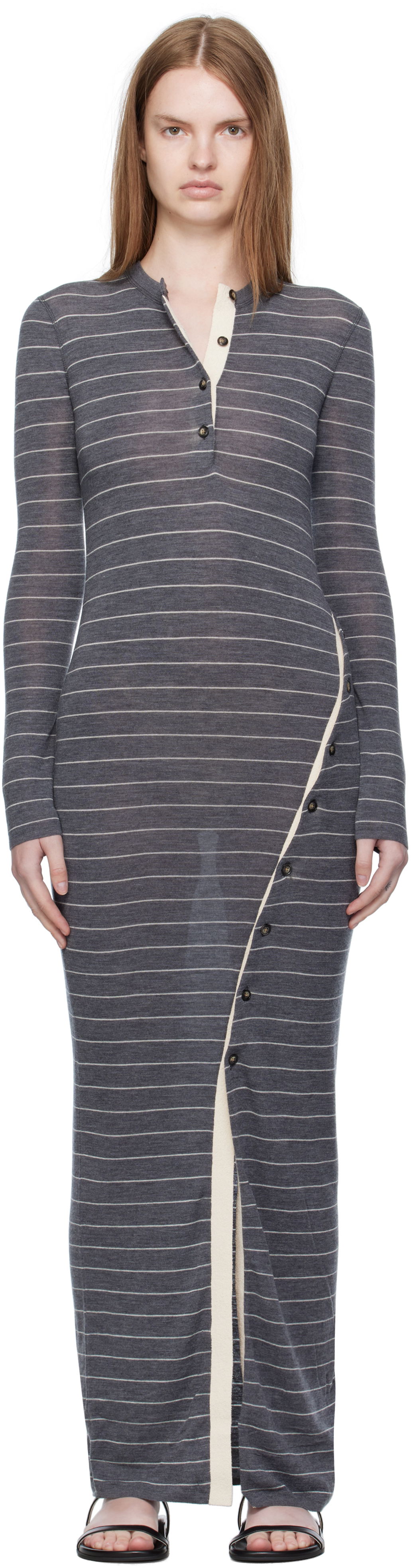Pокля Nanushka Nanushka Dakoa Striped Terry Merino Maxi Dress Сиво | NW25PFDR03994, 0