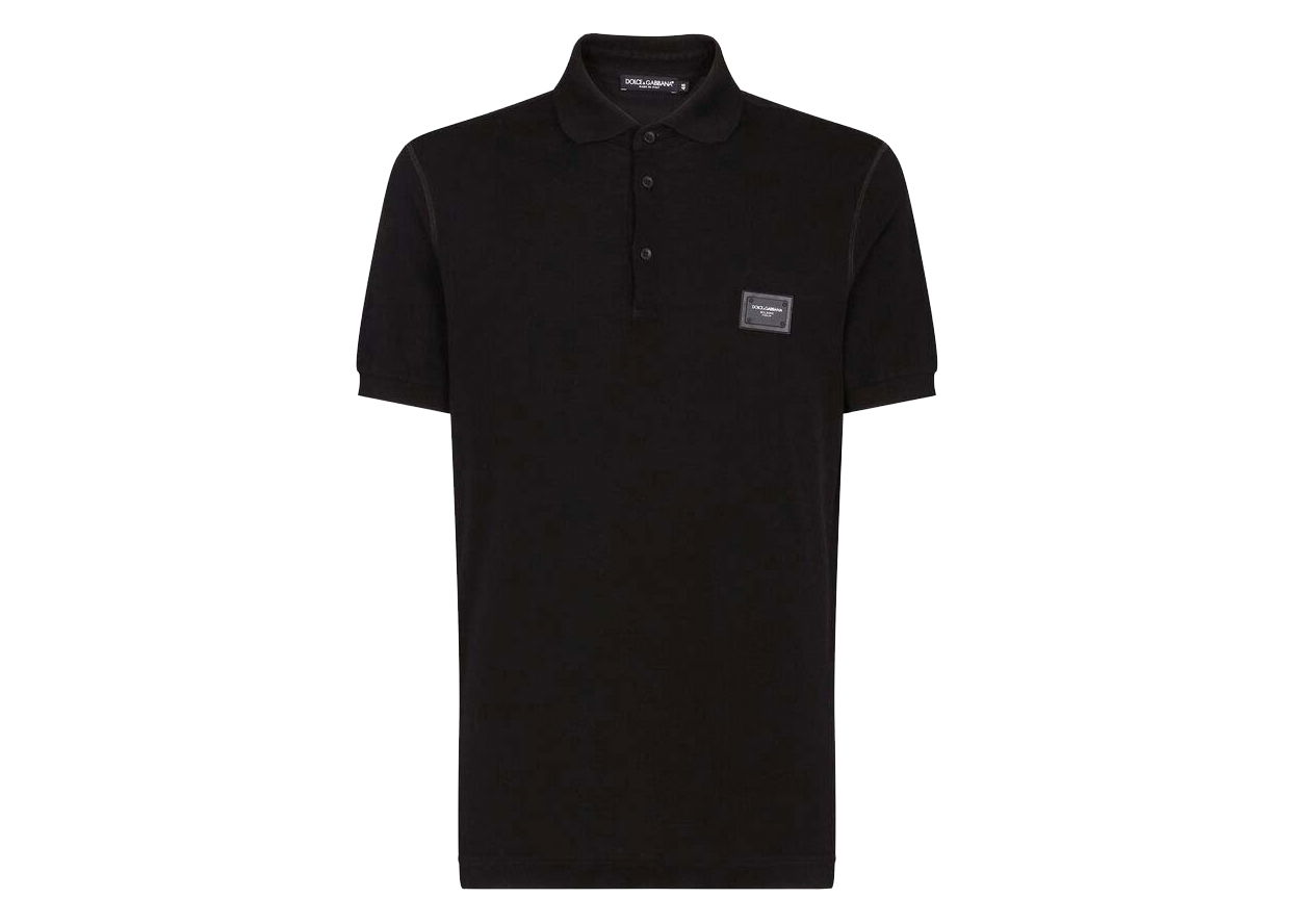 Поло тениска Dolce & Gabbana Cotton Pique Branded Plate Polo Shirt Black Черно | G8KK1TFU7ENN0000, 0