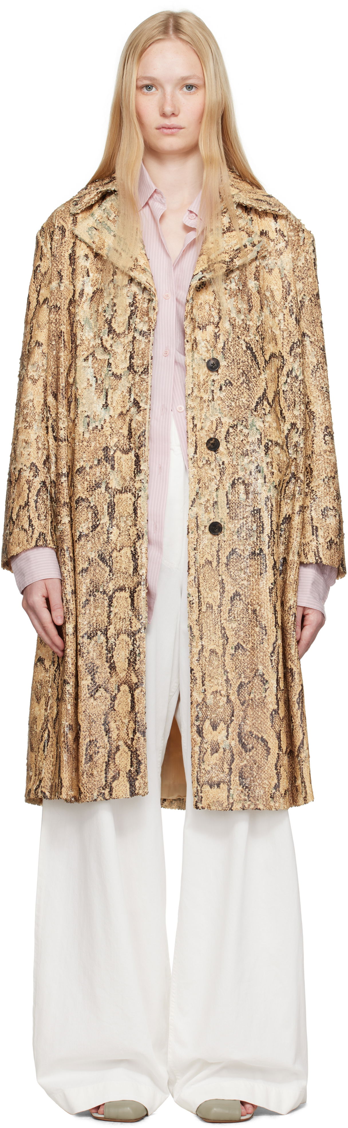 Палта Dries Van Noten Dries Van Noten Sequinned Coat Бежово | 251-010241-1483, 0