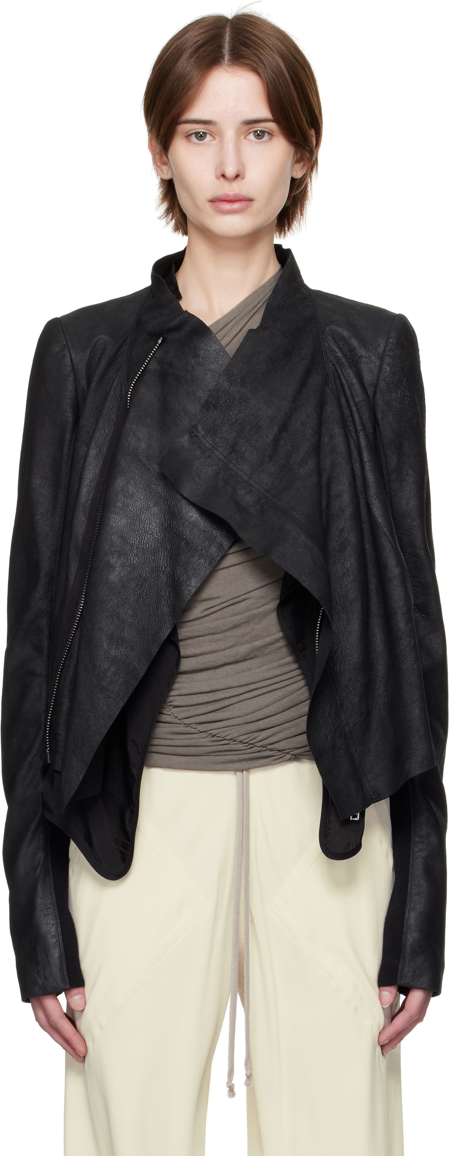 Яке Rick Owens Rick Owens Hollywood Low Neck Biker Leather Jacket Черно | RP01E7702 LBA, 0