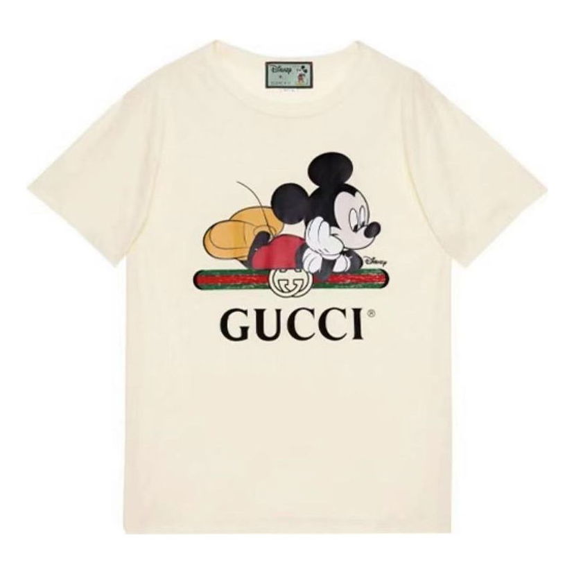 Тениска Gucci Disney x  Mickey Mouse Logo Short Sleeve T-Shirt Бяло | 492347-XJB7W-9756