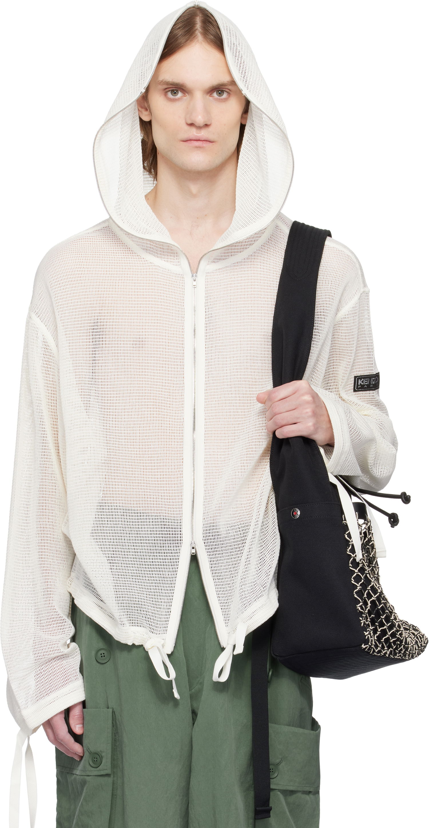 Суитчър KENZO Kenzo Paris Mesh Zip-Up Hoodie Бяло | FF55SW2524CB, 0