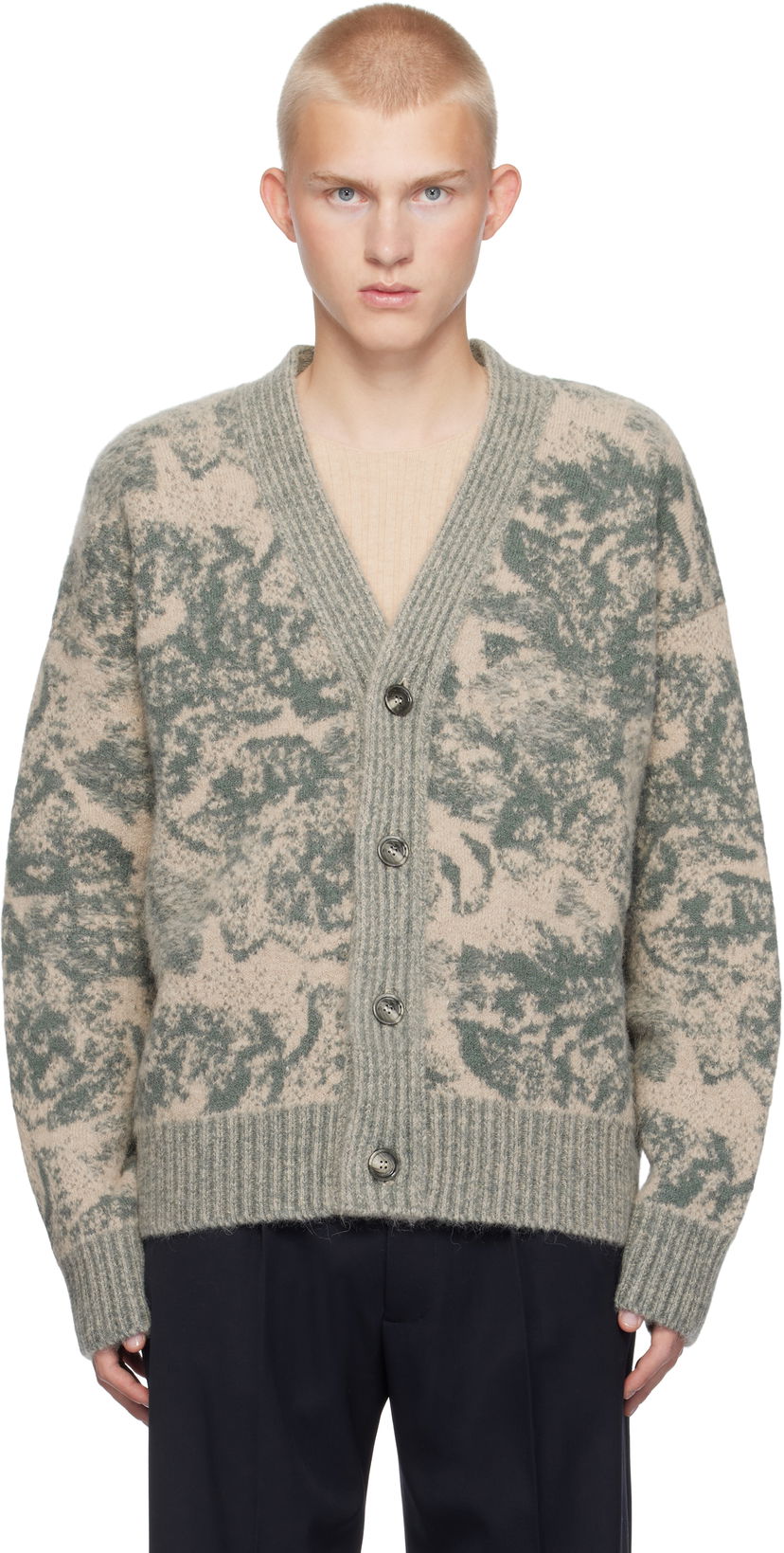 Пуловер AMI Alpaca Mohair Jacquard Cardigan Зелено | UKC048.KN0060