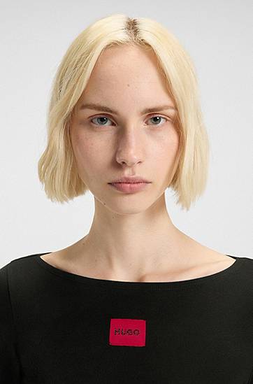 Тениска BOSS Thermal slim-fit top with logo label Черно | 50486081, 1