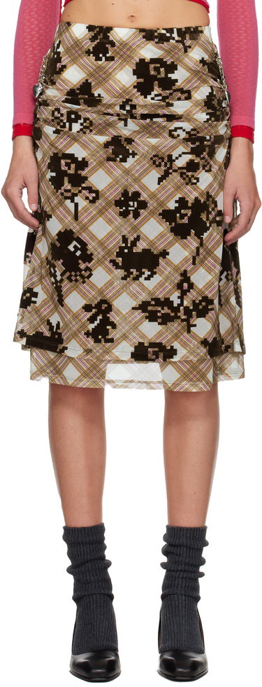 Пола Chopova Lowena Sonicscape Pixelated Plaid Ruched Mesh Knee Midi Skirt Многоцветен | 3278, 0