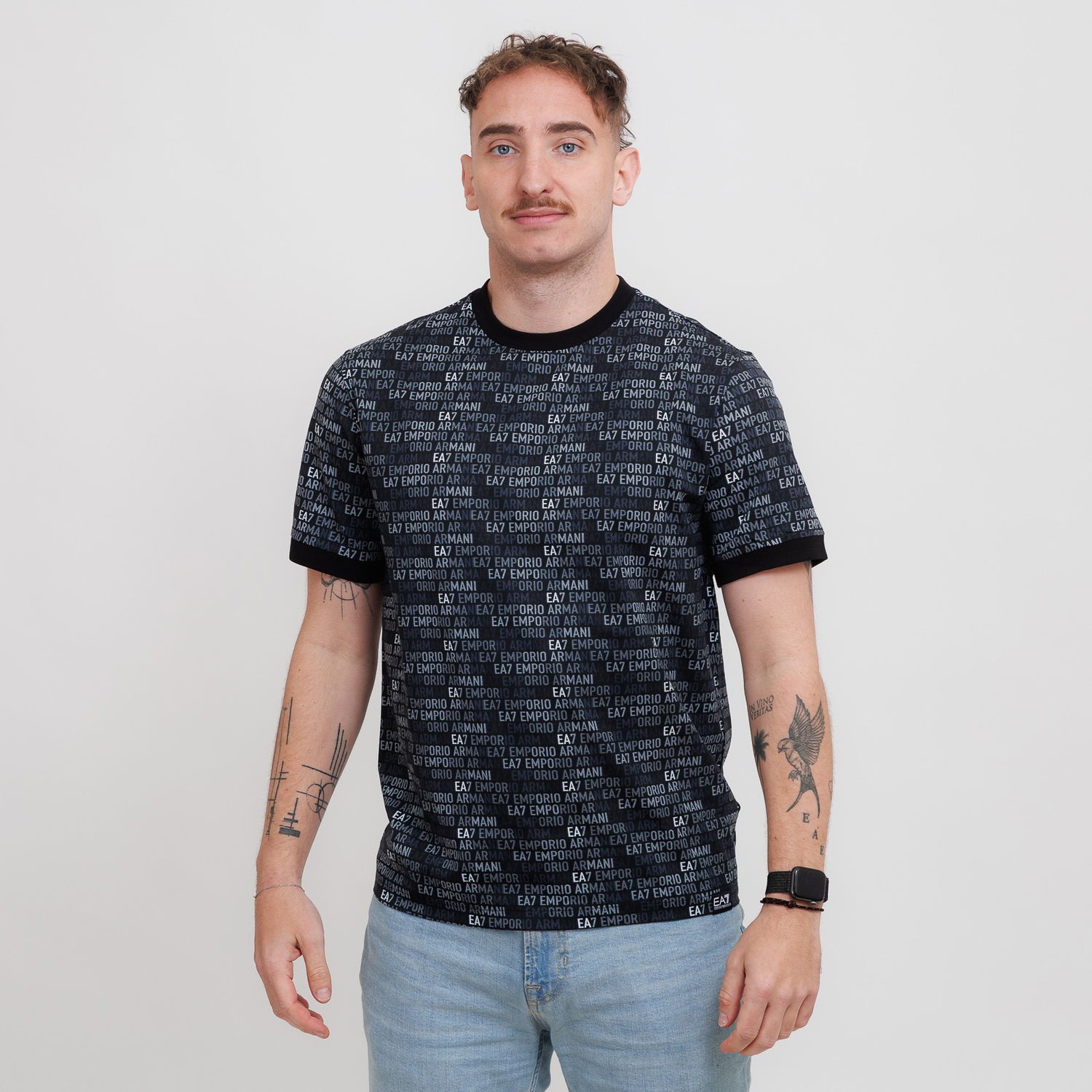 Тениска Emporio Armani EA7 Emporio Armani All-Over Logo Print T-Shirt Черно | 7M000208-AF12874-UC001, 0