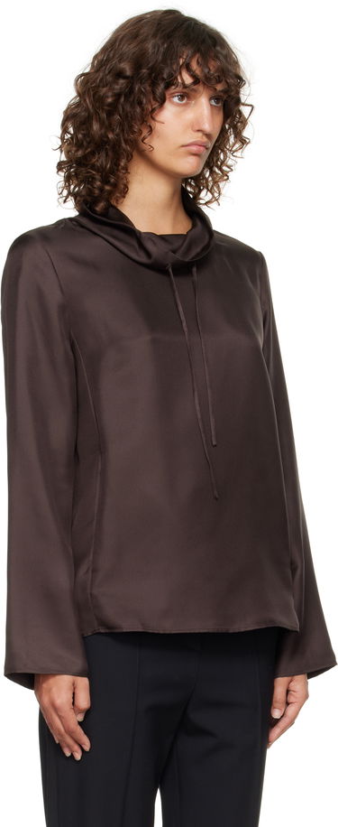 Риза Loulou de Saison Loulou de Saison Cyna Silk Cowl Neck Blouse Кафяво | CYNA, 1