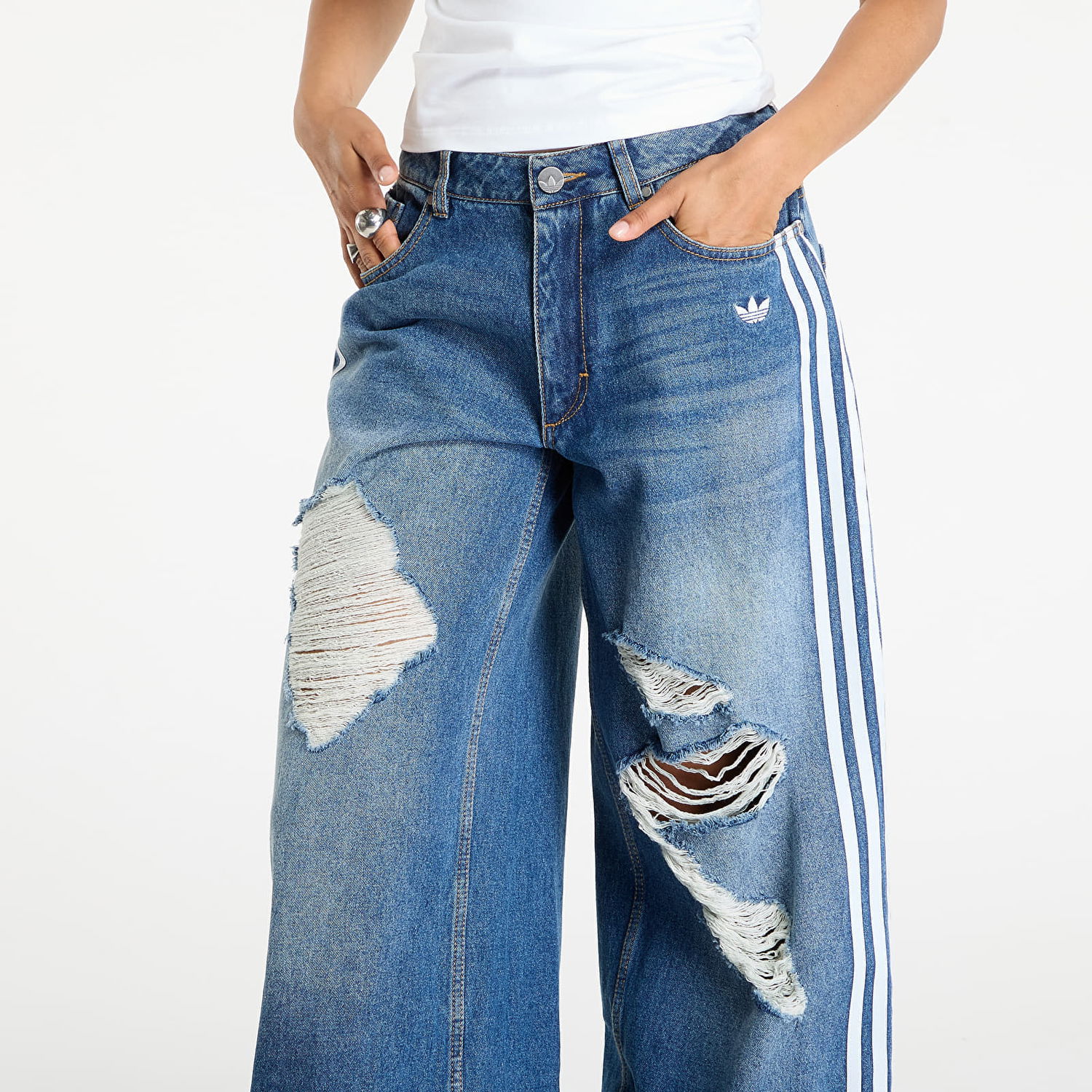Дънки adidas Originals adidas Originals Loose Destressed Denim Pants 27/30 Синьо | KE3300, 1