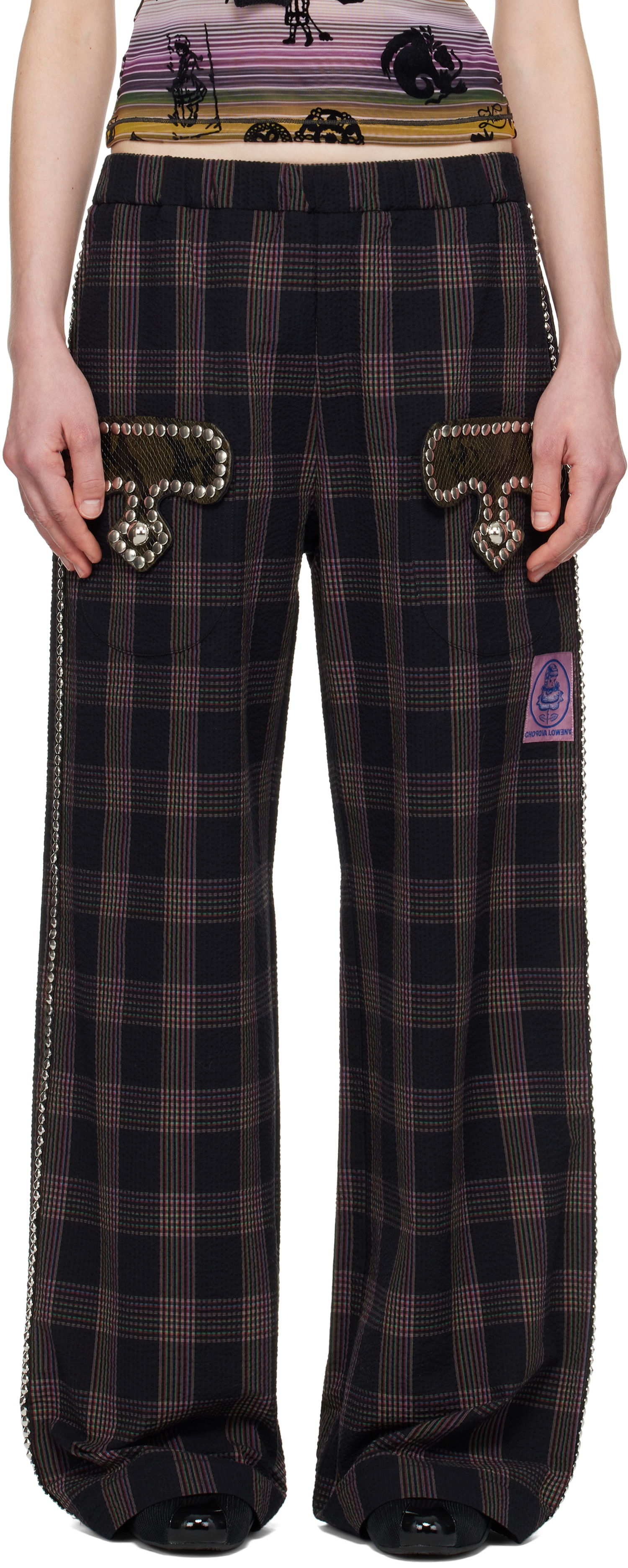 Панталони Chopova Lowena Chopova Lowena Annex Plaid Trousers with Mushroom Appliqué Черно | 4099, 0