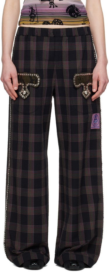 Панталони Chopova Lowena Chopova Lowena Annex Plaid Trousers with Mushroom Appliqué Черно | 4099, 0