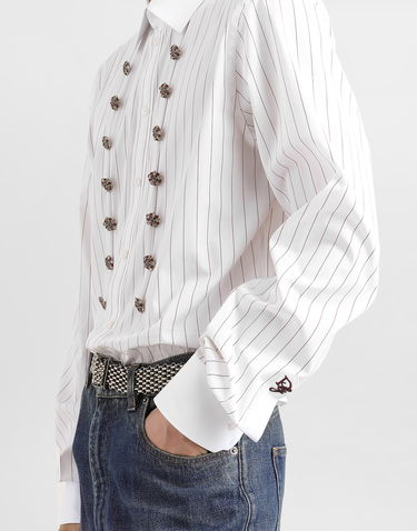Риза Dolce & Gabbana Dolce & Gabbana Striped Cotton Shirt with Jeweled Buttons Бяло | G5MM4ZFR50NS8051, 3