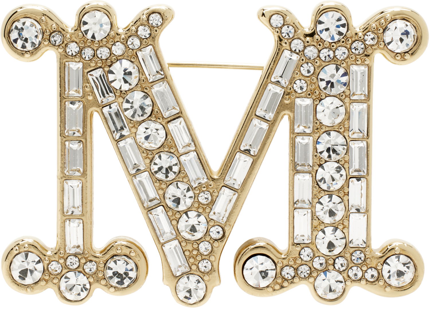 Значка Max Mara Max Mara Crystal Embellished Letter "M" Brooch Металик | 2424756092600 MM02579, 0