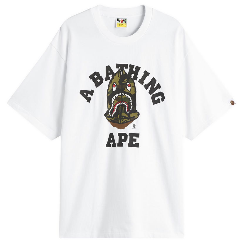 Тениска BAPE 1st Camo Shark Seijin College T-Shirt Бяло | 001TEL801316M-WHT