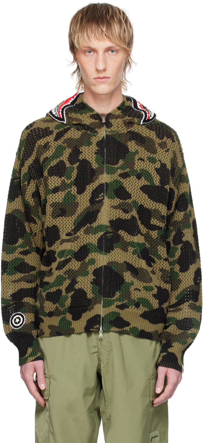 Суитчър BAPE BAPE 1st Camo Shark Knitted Zip-Up Hoodie Зелено | 001ZPK301307M, 0