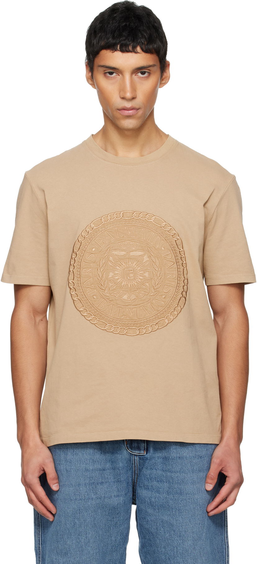 Тениска Balmain Embroidered 'Balmain' Médaille T-shirt Бежово | FH1EG000BD08