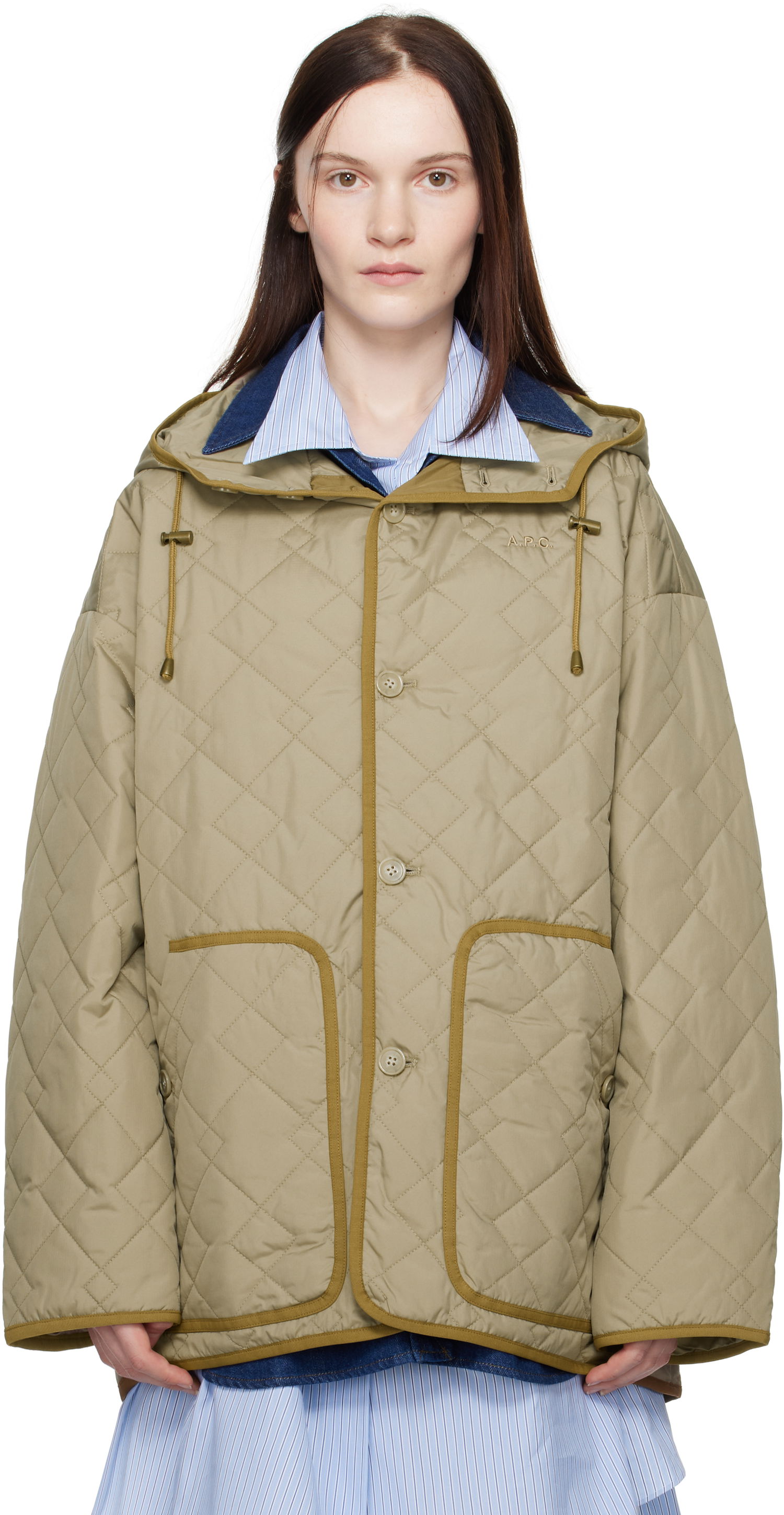 Пухо яке A.P.C. Hooded Quilted Jacket Зелено | PSAKJ-M32005, 0