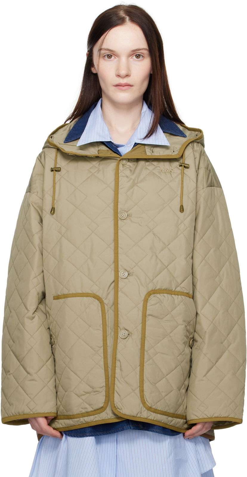 Пухо яке A.P.C. Hooded Quilted Jacket Зелено | PSAKJ-M32005